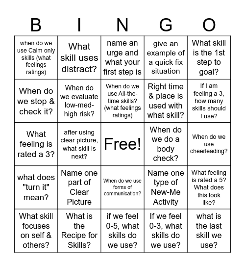 SKILLS SYSTEM BINGO Card