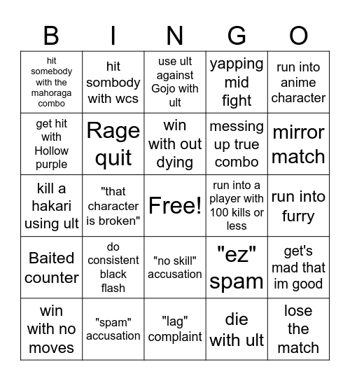 JJs yuji bingo Card