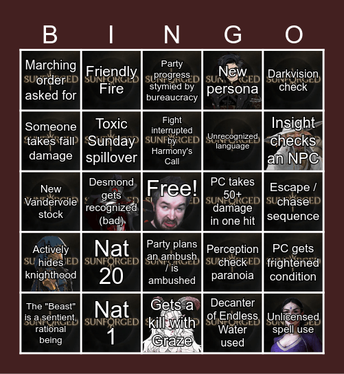 Sunforged Episode 45: Tunnel Vision Bingo Card