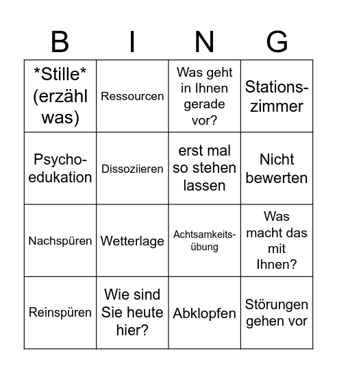 Klapsen Bingo Card