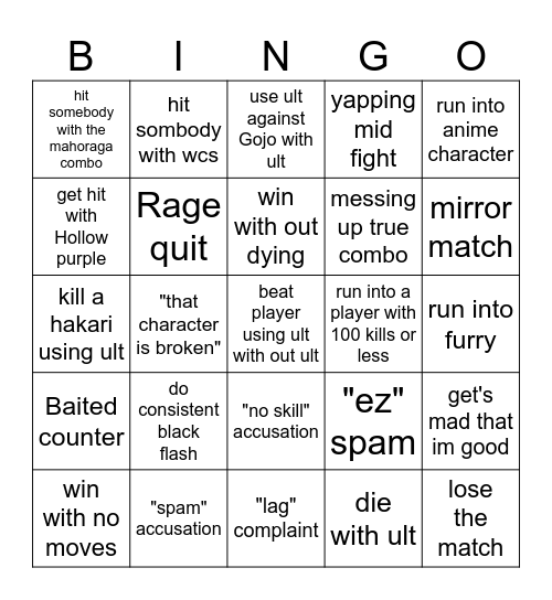 JJs yuji bingo Card