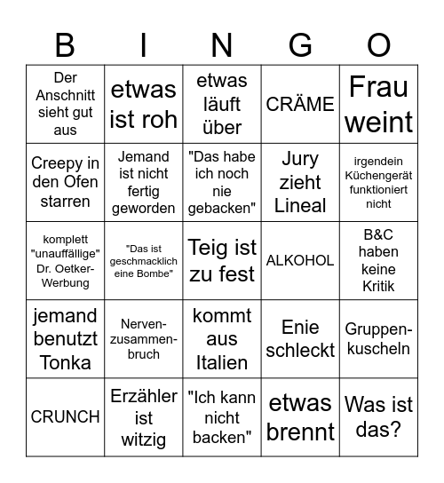 Das ultimative Große Backen Bingo Card