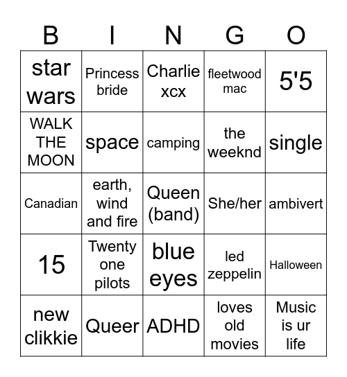 How alike are we Bingo Card