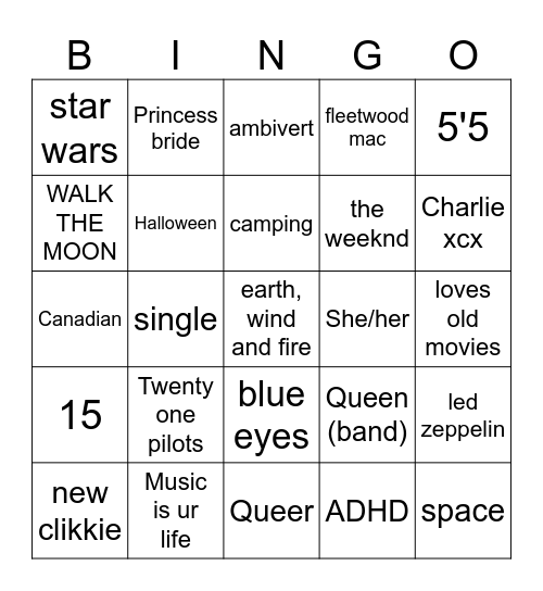 How alike are we Bingo Card