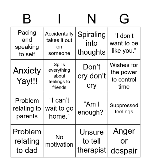 Bad day for T bingo Card