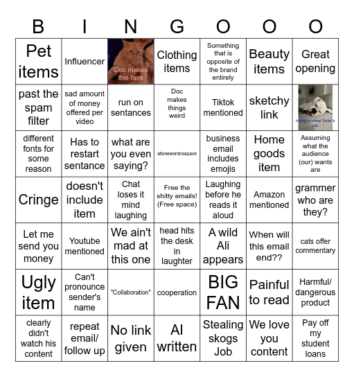 Dr Mick Shitty emails Bingo Card
