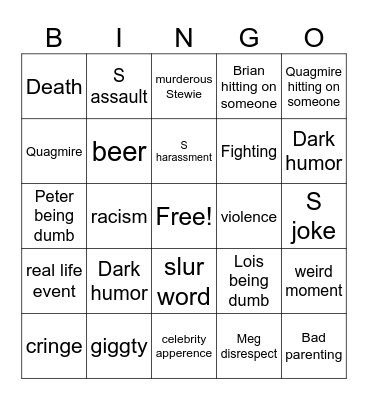 Family Guy Bingo Card