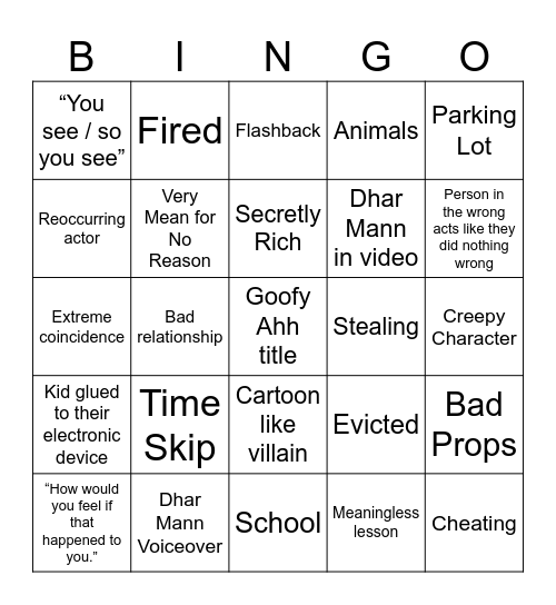 Dhar Mann Bingo Card