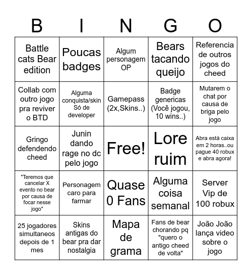 NEW BEAR GAME BINGO Card