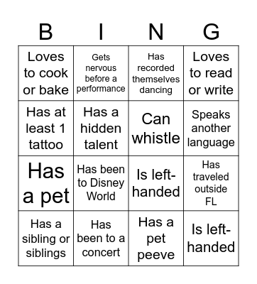 Fun Ice Breaker Bingo Card