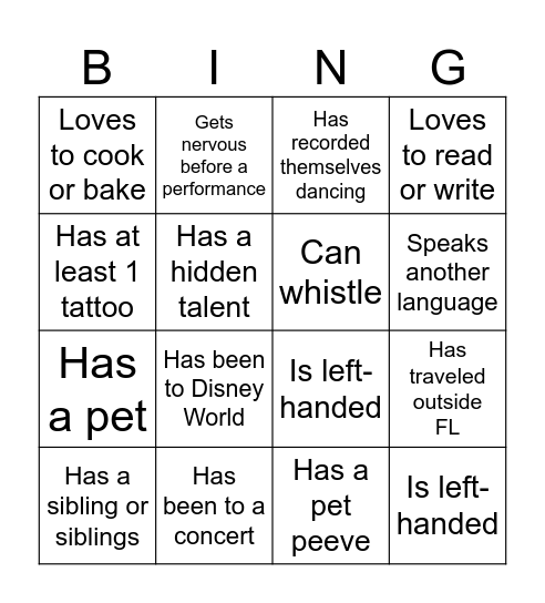 Fun Ice Breaker Bingo Card