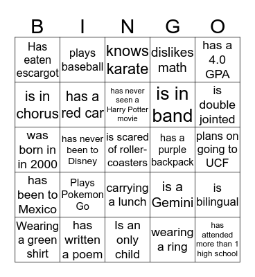 Getting to Know You Bingo Card