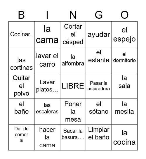 Los quehaceres Bingo Card