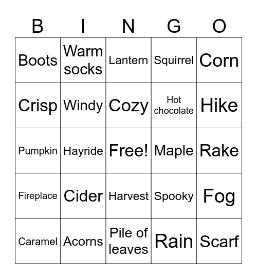 Autumn Bingo Card