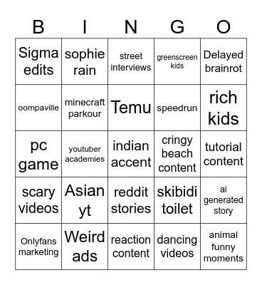 sigma bingo Card