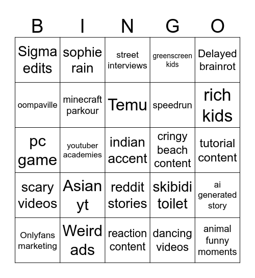 sigma bingo Card