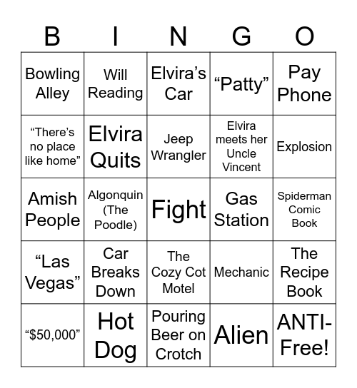 Elvira Mistress of the Dark - Round 1 Bingo Card