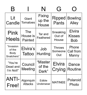 Elvira Mistress of the Dark - Round 2 Bingo Card