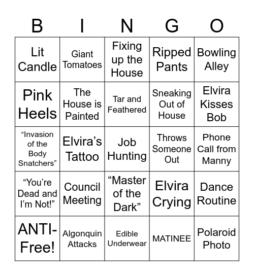 Elvira Mistress of the Dark - Round 2 Bingo Card