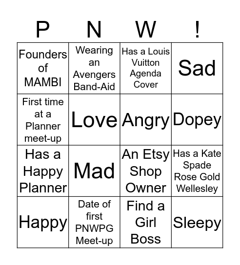 PNWPG SUMMER Bingo Card