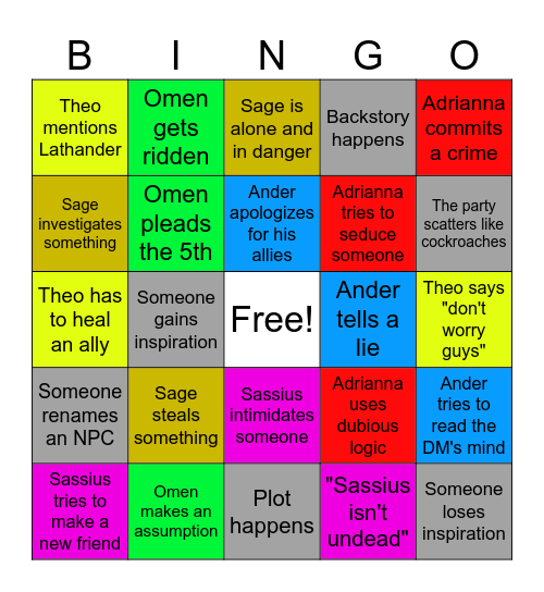 Devil Game Bingo Card