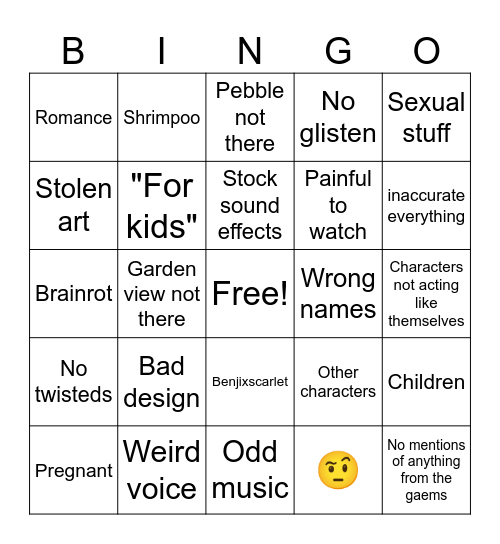 Dandy's world content farm bingo Card