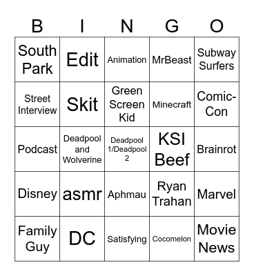 YouTube Shorts Bingo (Inspired by DuckyDee) Bingo Card