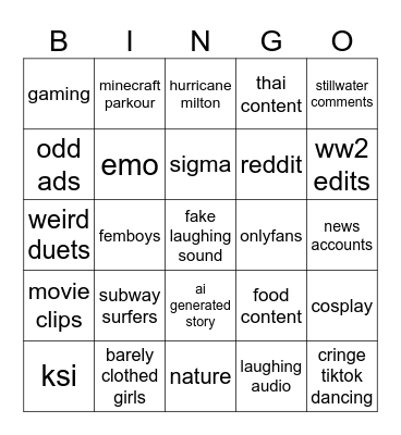 tiktok Bingo Card