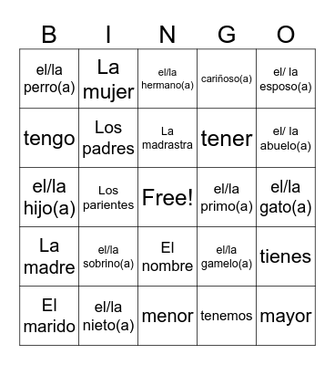 La Familia Bingo Card