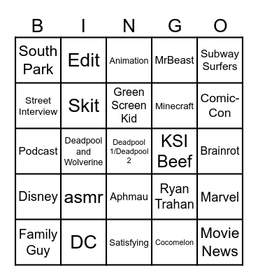 YouTube Shorts Bingo (Inspired by DuckyDee) Bingo Card