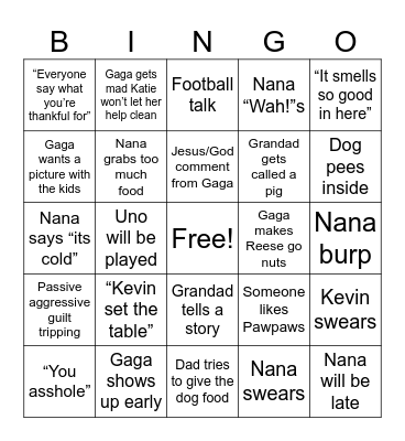 Young Thanksgiving Bingo Card