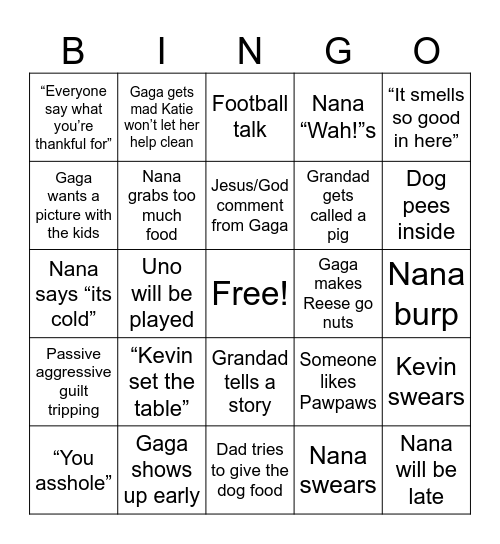 Young Thanksgiving Bingo Card