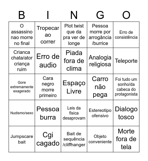 Filme de terror B Bingo Card