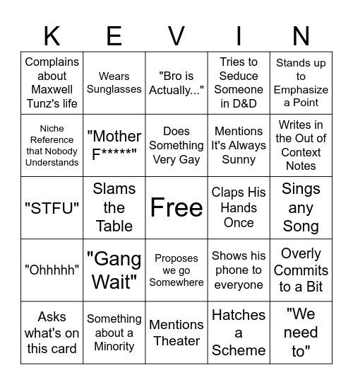 Quavon's Mannerisms Bingo Card