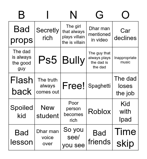 Dhar man bingo Card