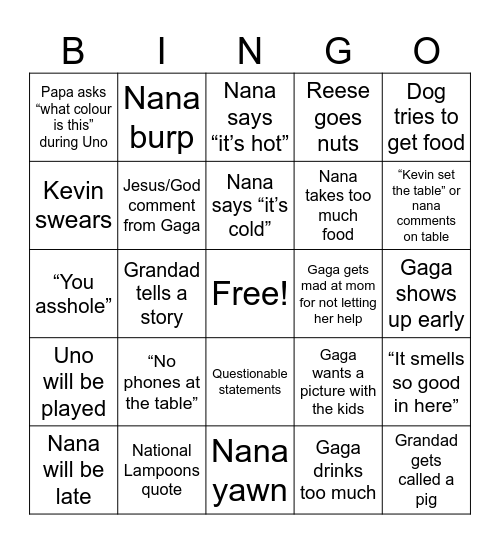 Young Thanksgiving Bingo Card