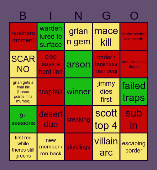 life series bingo Card