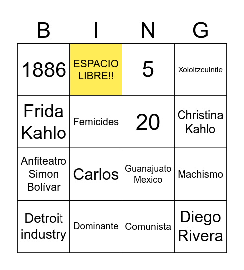 La Vida De Diego Rivera Bingo Card