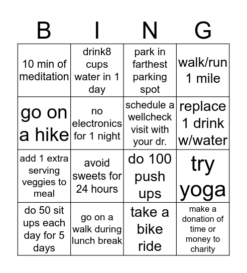 Dysinger Bingo Challenge Bingo Card
