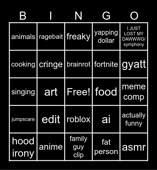 TikTok Bingo Card