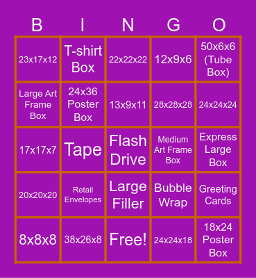 FedEx Packing Bingo Card