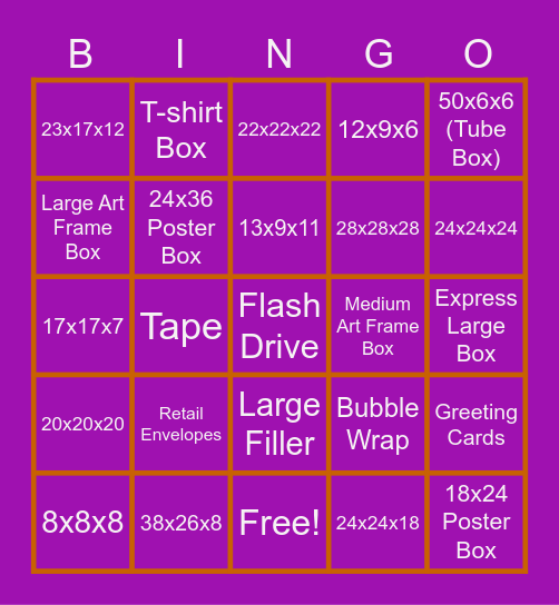 FedEx Packing Bingo Card