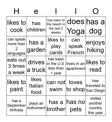 Find Someone Who ....... Bingo Card