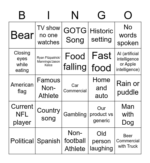 Commercial Bingo Card