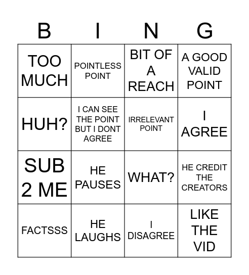 JJJACKSFILMS CARD Bingo Card