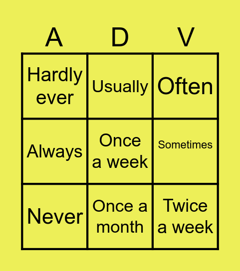 Adverbs of frequency Bingo Card