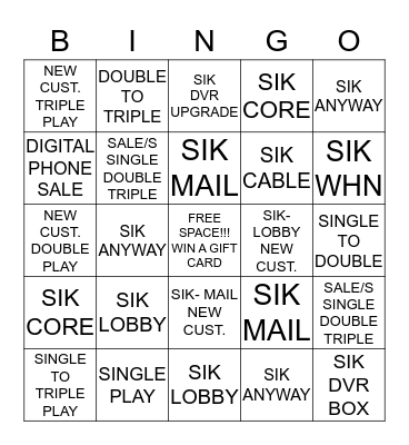 SALES & SIK'S BINGO BLITZ Bingo Card