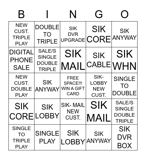 SALES & SIK'S BINGO BLITZ Bingo Card