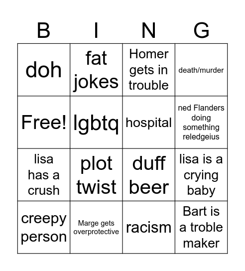 Simpsons Bingo Card