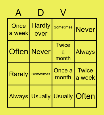 Adverbs of frequency Bingo Card